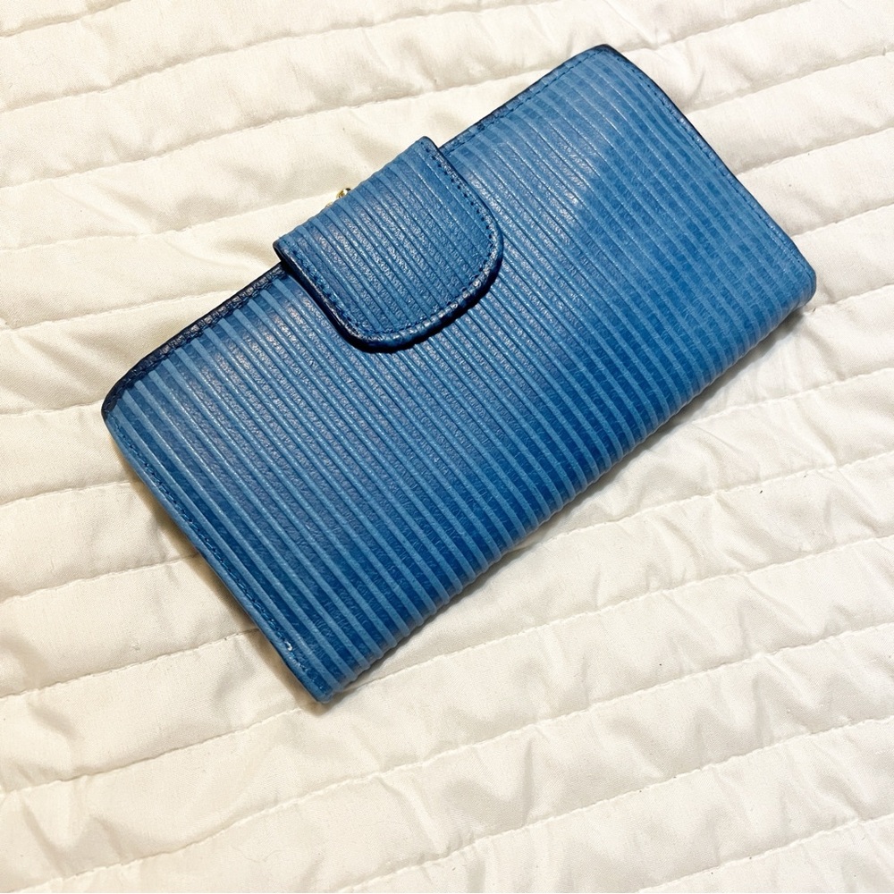 Vintage Blue Leather Striped Women's Wallet- NEW